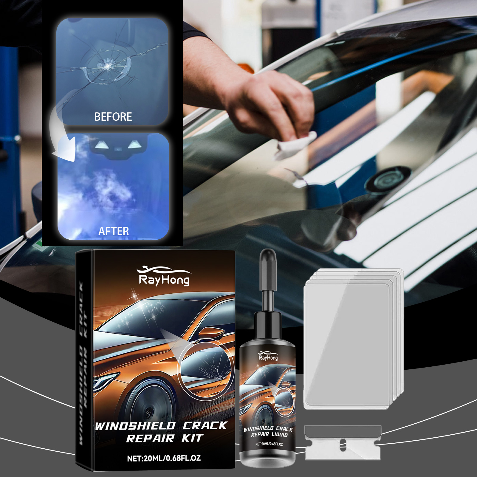 Liquid Uv Glue Kit - Auto Ruitreparatie Hars Kit UV-uithardende Lijm