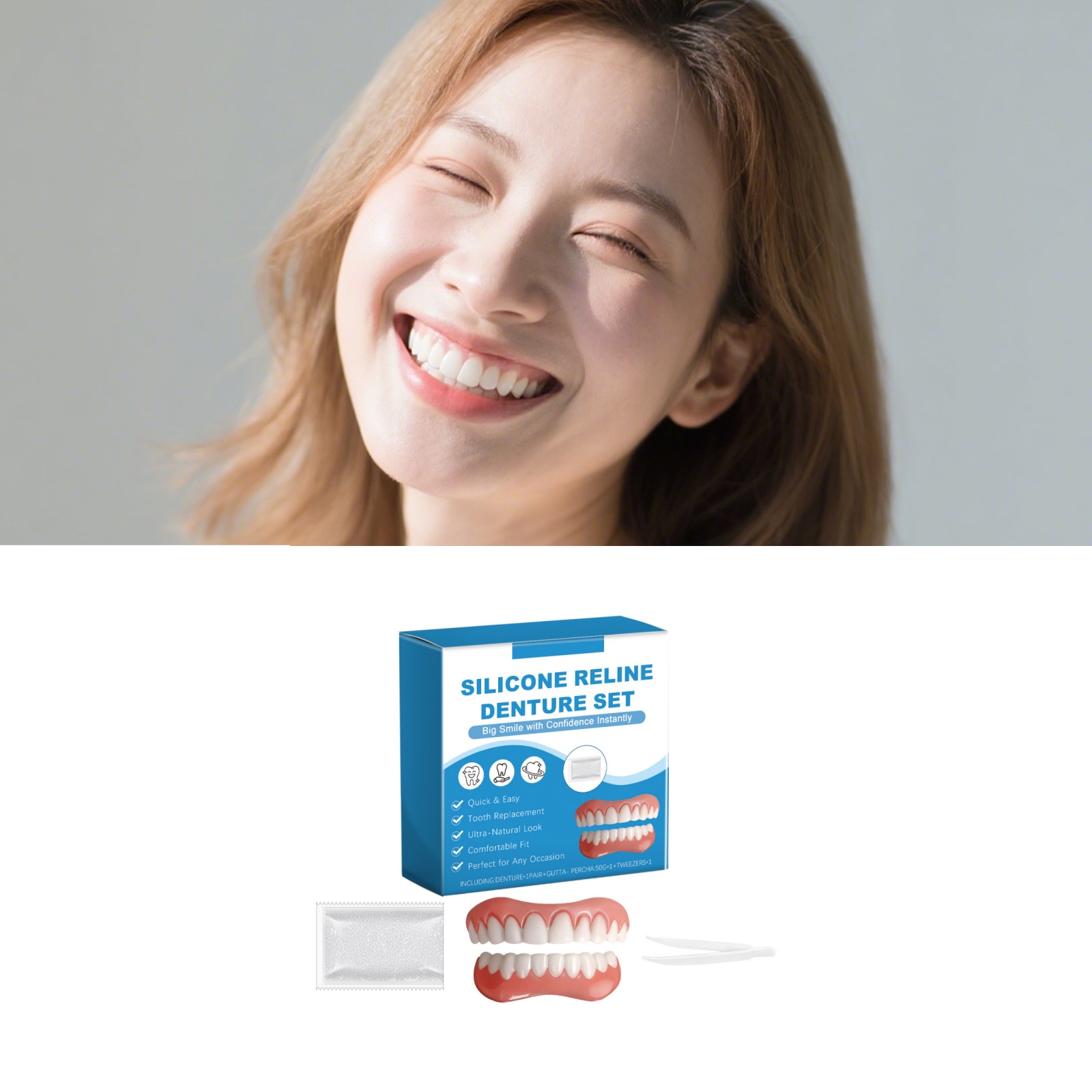 Full Cover Adhesive - Volledige gebitsprothese set over tandvlees, zacht