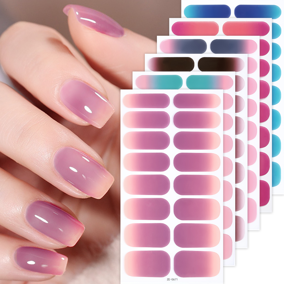 Full Cover Adhesive - 16 tips DIY bakvrije nagelstickers gradiënt