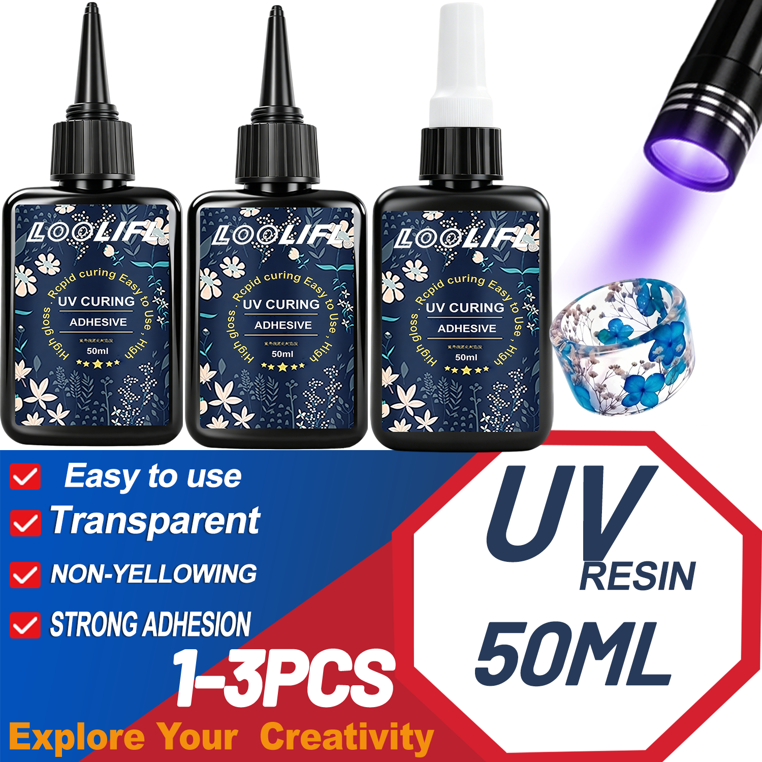 Liquid Uv Glue Kit - LOOLIFL UV-harslijm 50G set met UV-lamp,