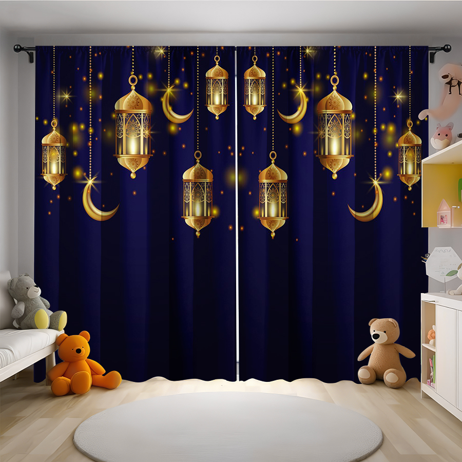 Privacy Filter 2Pack - 2-pack gouden lantaarn- en halvemaanvormige gordijnen,