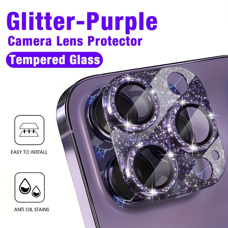 Tempered Glass Screen 9H - 1 stuks glitter-paarse cameralensbeschermer voor iPhone