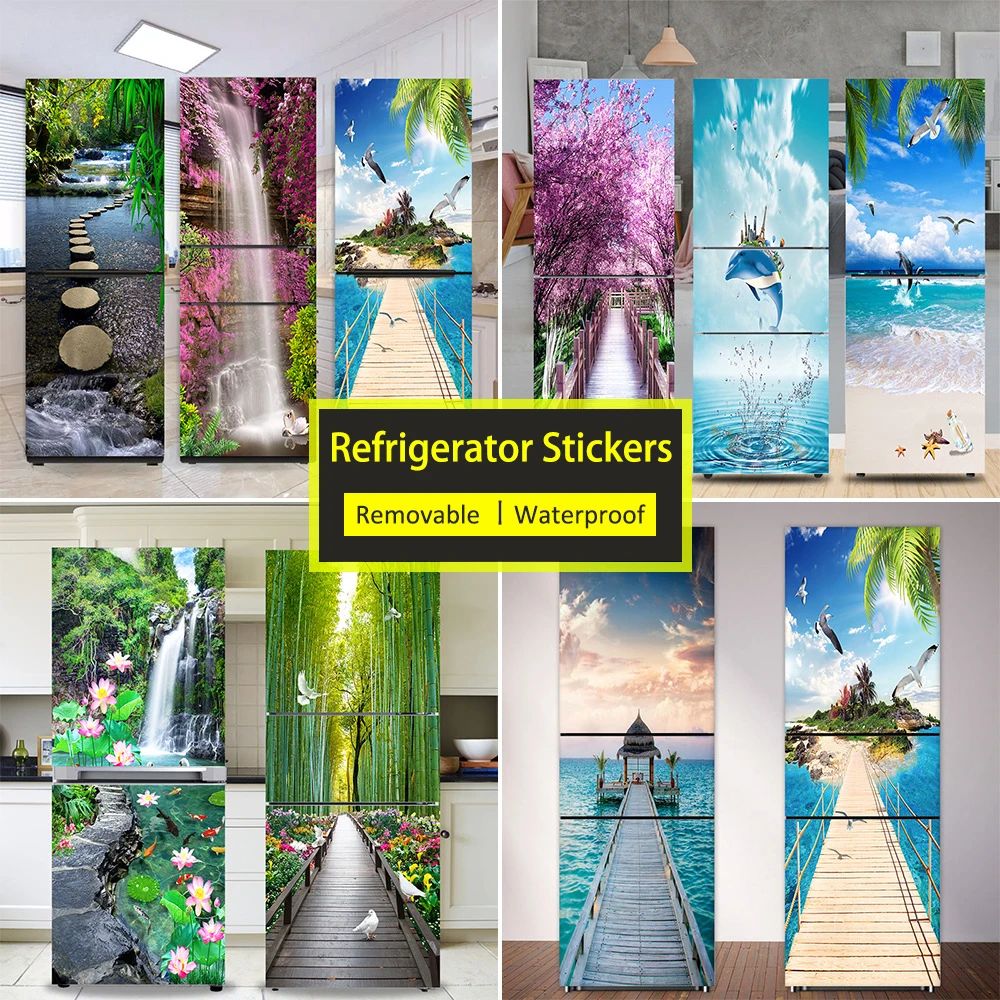 Full Cover Adhesive - Seaside Beach koelkaststicker volledige deurafdekking zelfklevend